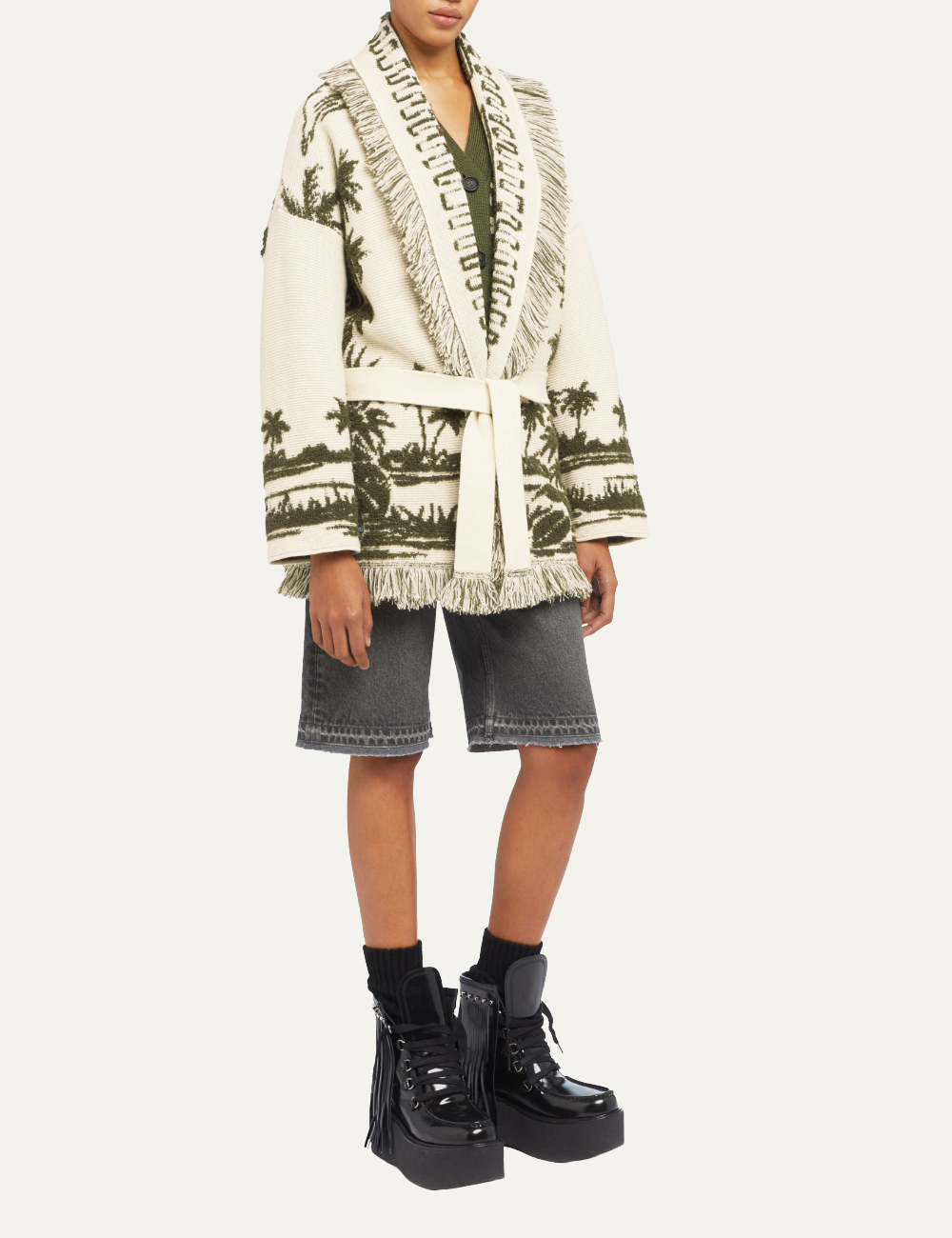 ALANUI PALM GROVE TALES CARDIGAN IVORY-OLIVE