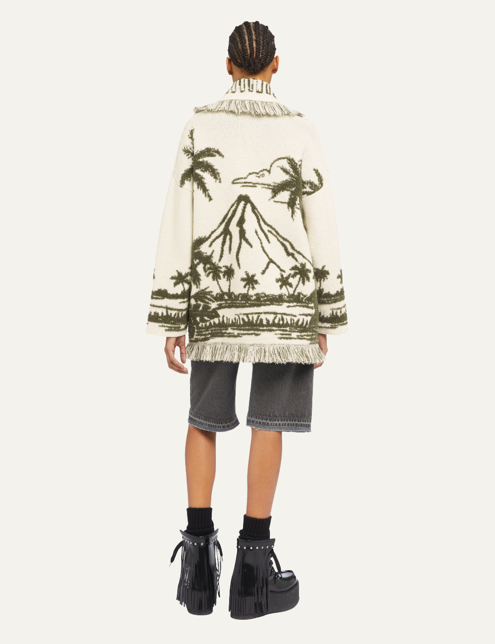 ALANUI PALM GROVE TALES CARDIGAN IVORY-OLIVE