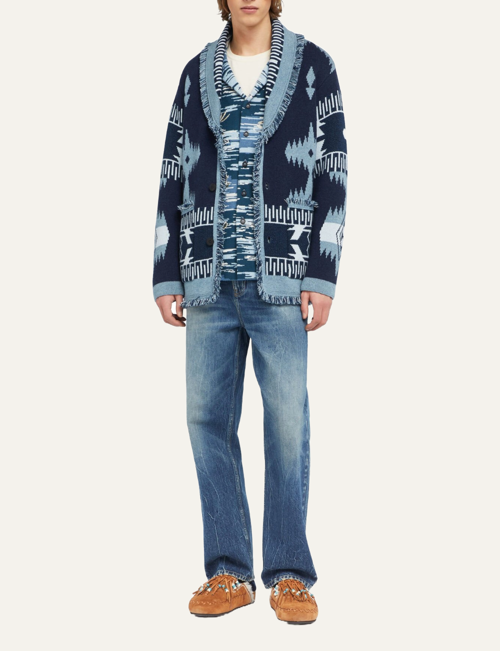 ALANUI ICON JACQUARD CARDIGAN MIDNIGHT DENIM