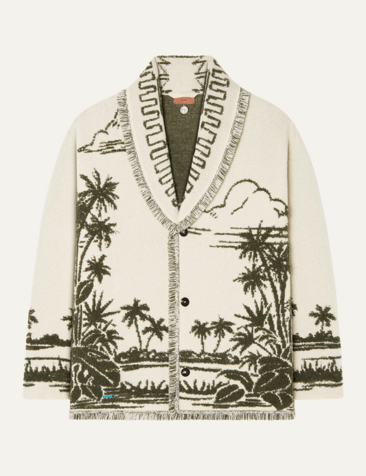 ALANUI PALM GROVE TALES CARDIGAN IVORY-OLIVE
