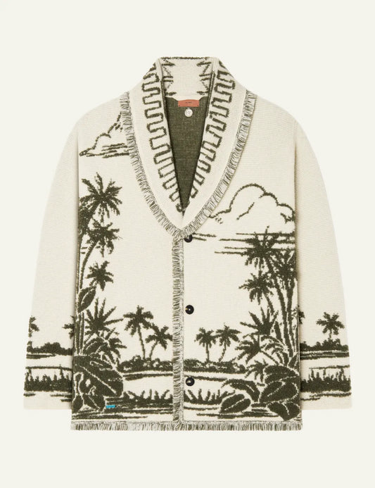 ALANUI PALM GROVE TALES CARDIGAN IVORY-OLIVE