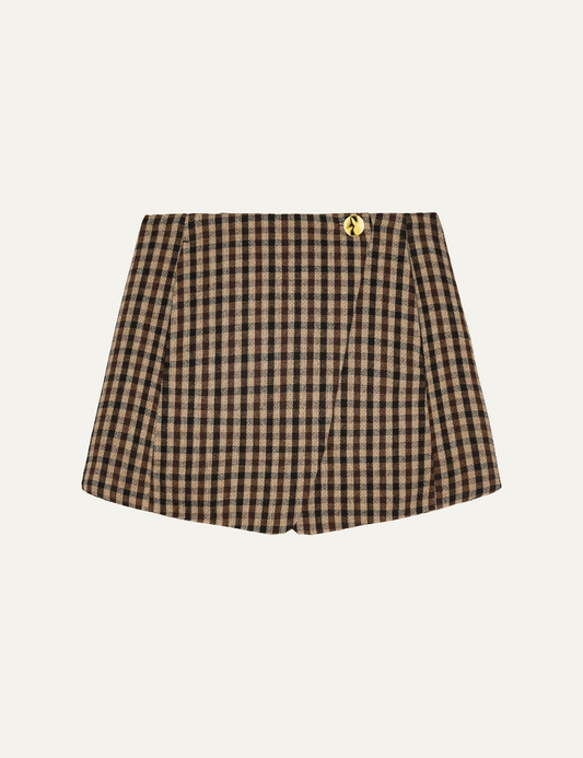 GANNI CHECK WOOL MIX SKIRT
