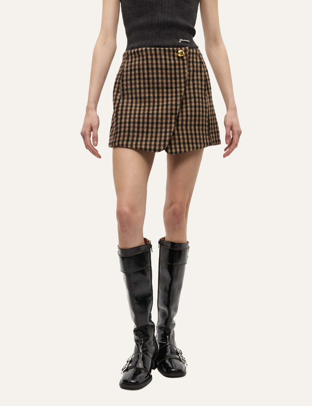 GANNI CHECK WOOL MIX SKIRT