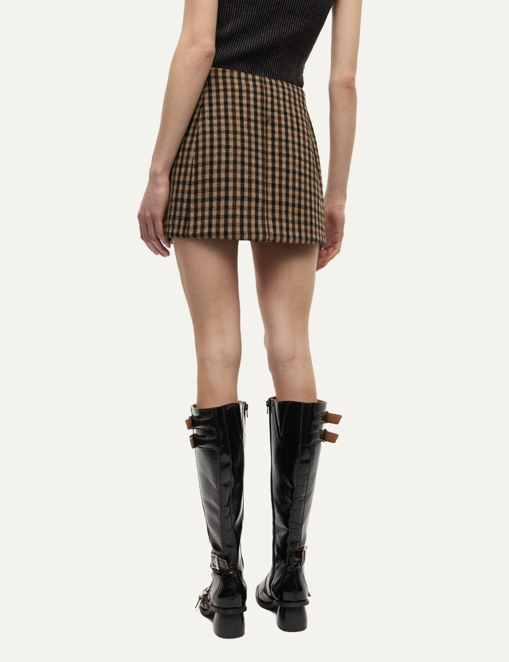 GANNI CHECK WOOL MIX SKIRT