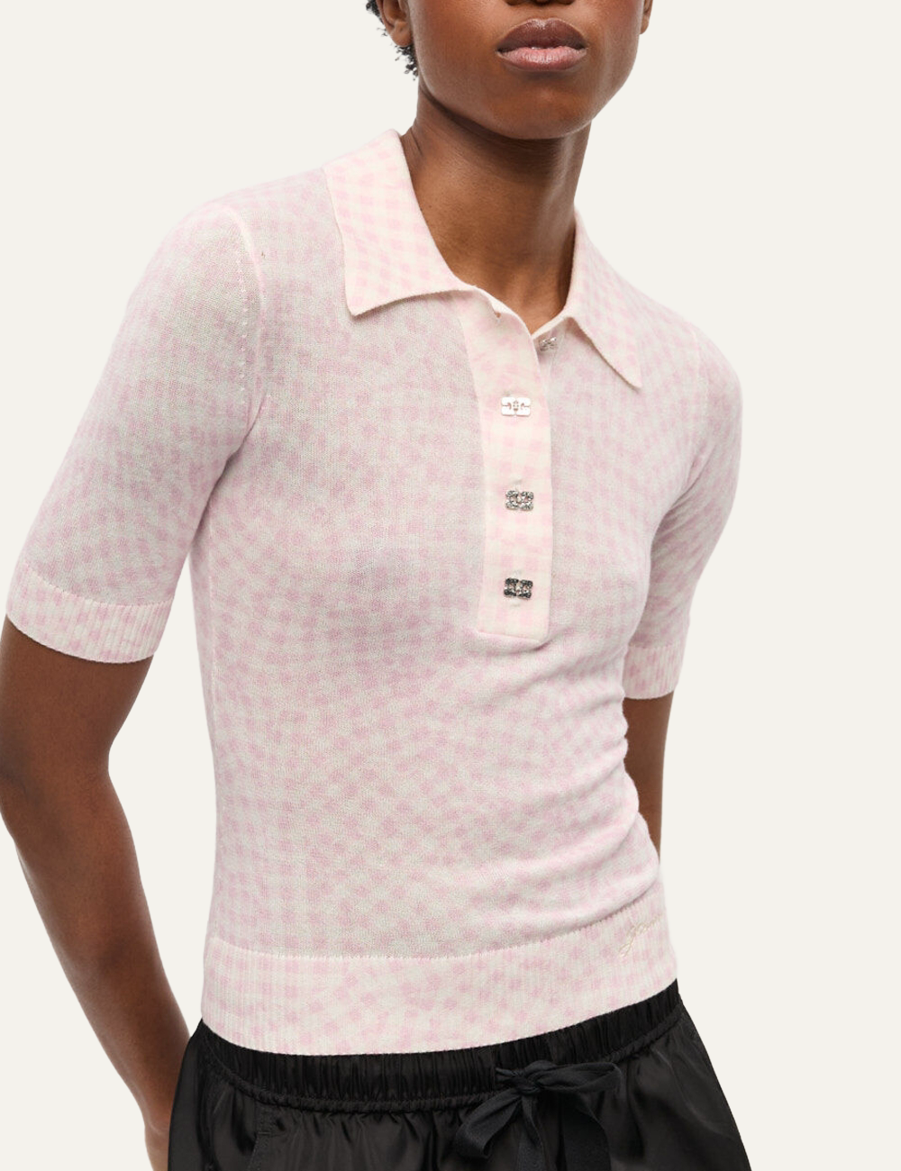 GANNI SHEER PRINTED POLO