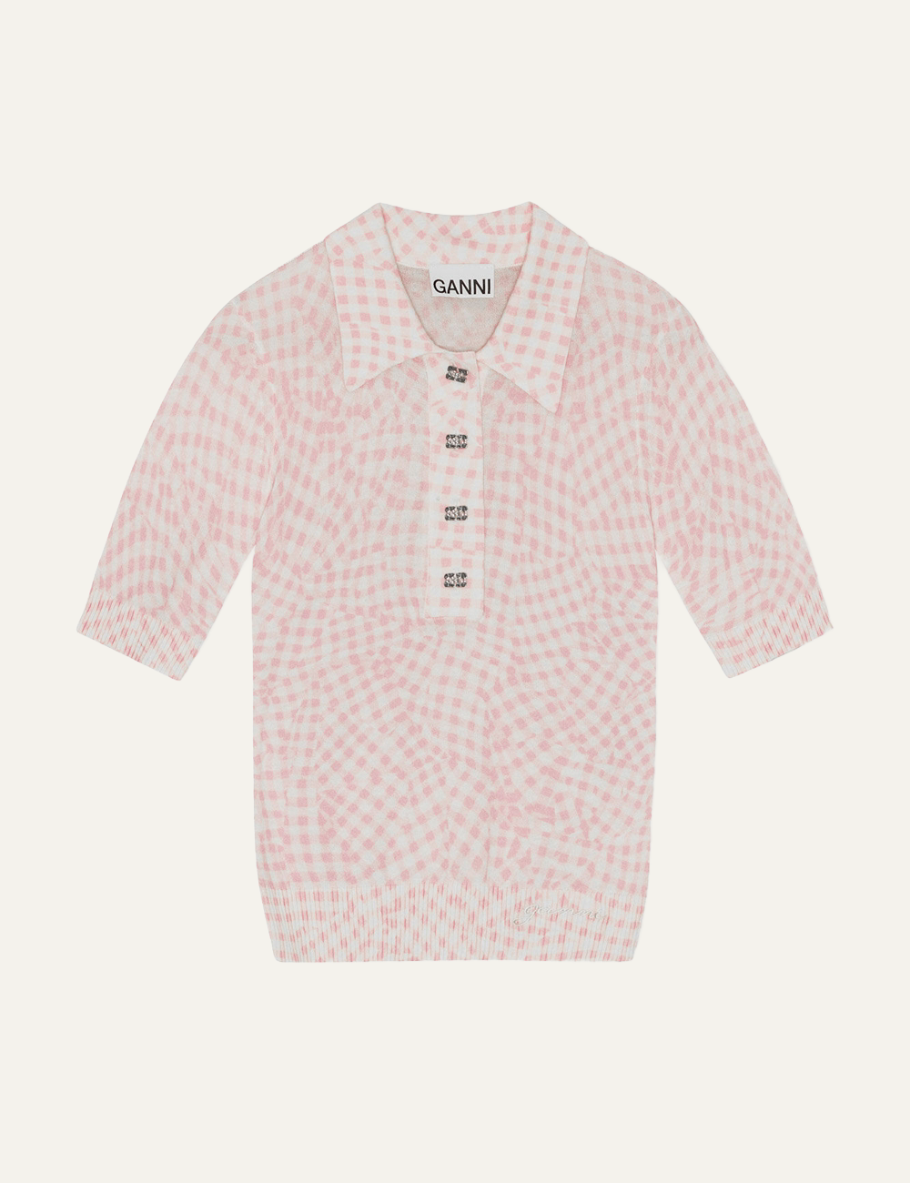 GANNI SHEER PRINTED POLO