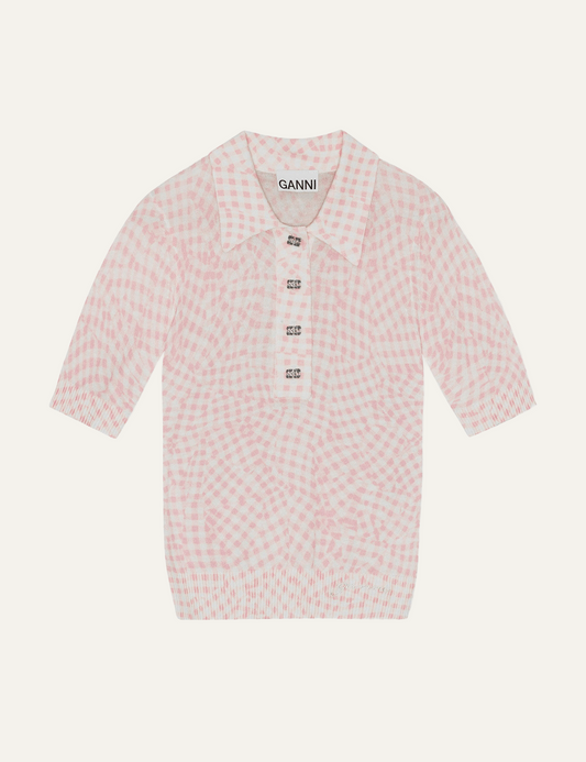 GANNI SHEER PRINTED POLO
