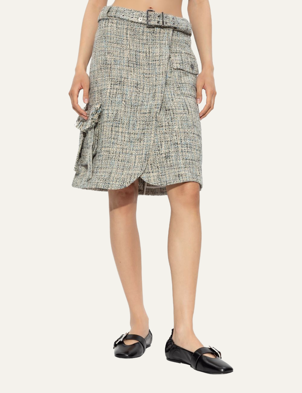 GANNI TWEED SUITING WRAP SKIRT