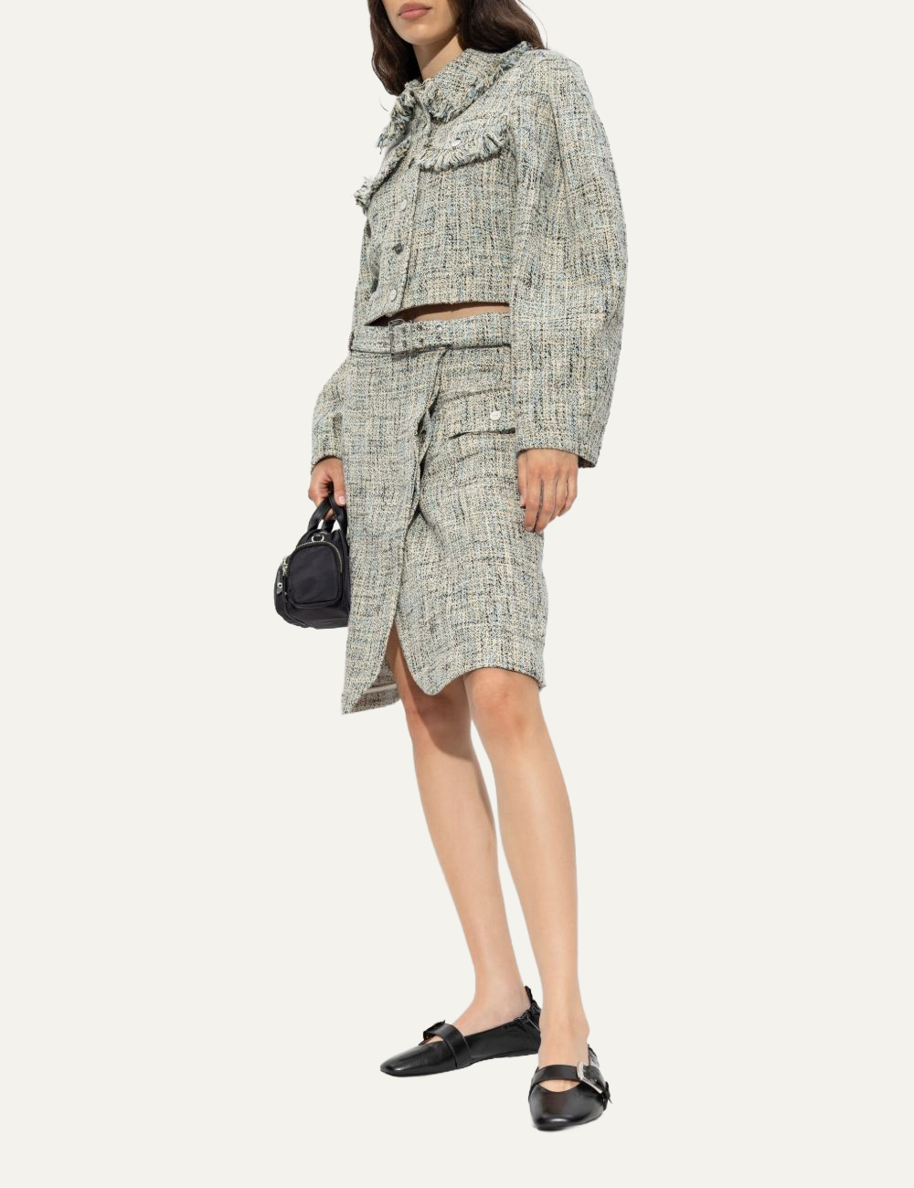 GANNI TWEED SUITING WRAP SKIRT