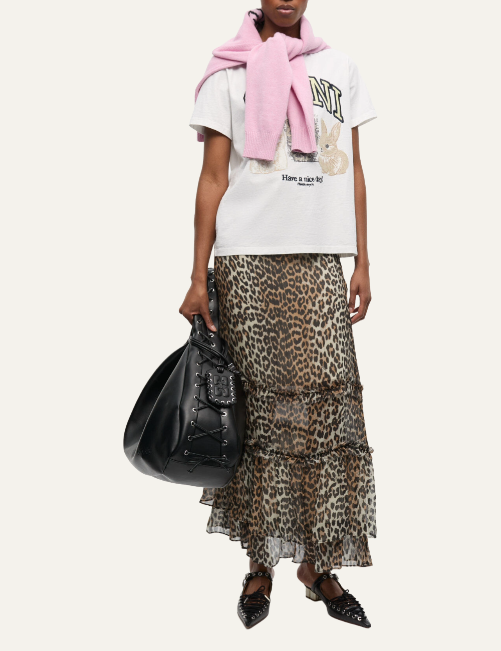 GANNI PRINTED RUFFLE SKIRT