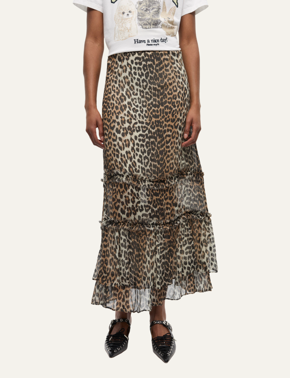 GANNI PRINTED RUFFLE SKIRT