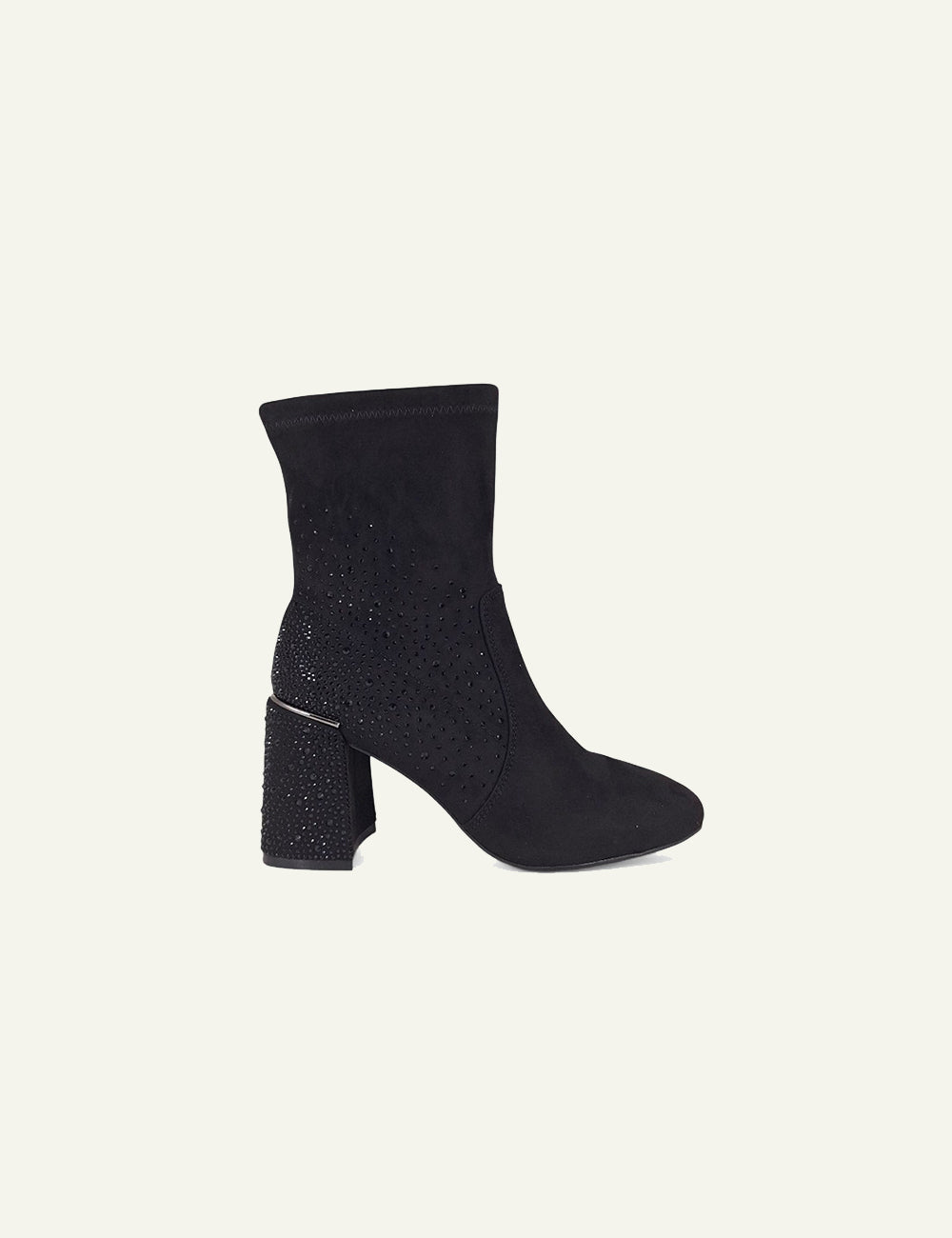 ALMA EN PENA BLACK SUEDE CRYSTAL BLOCK ANKLE BOOTS
