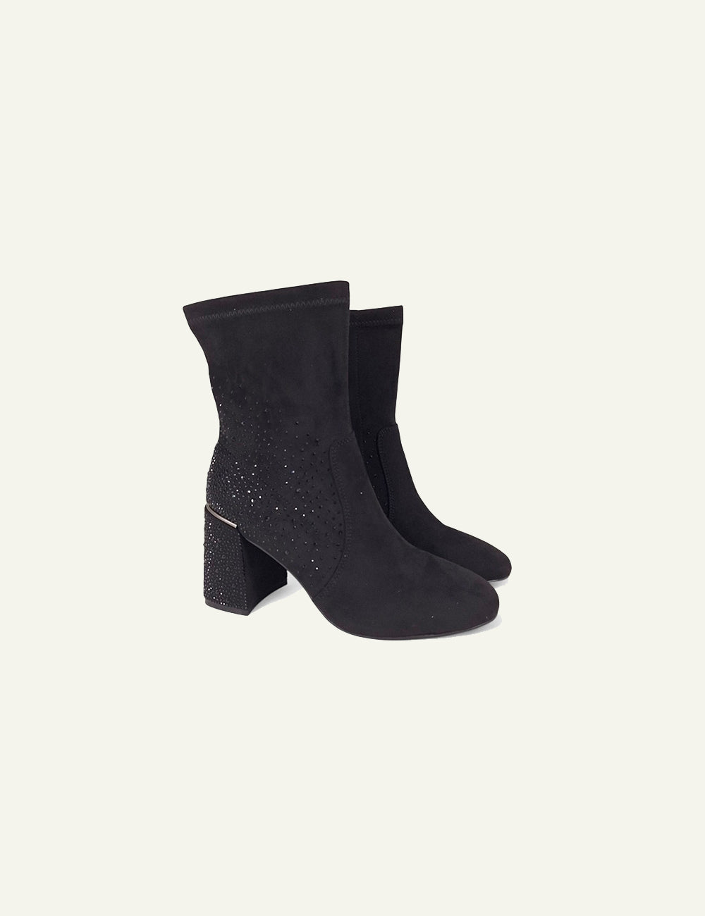 ALMA EN PENA BLACK SUEDE CRYSTAL BLOCK ANKLE BOOTS