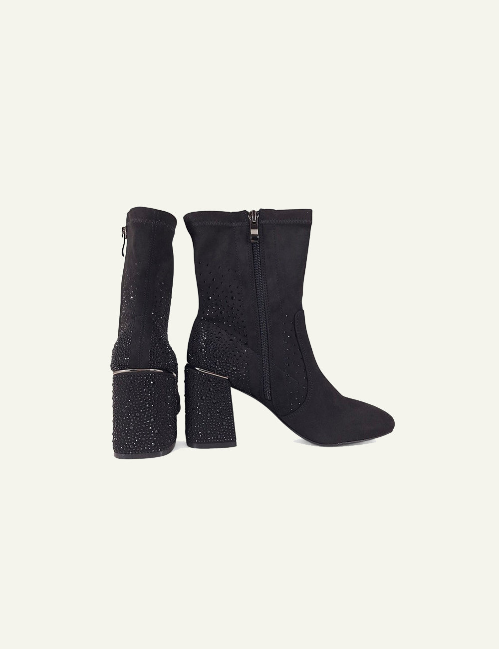 ALMA EN PENA BLACK SUEDE CRYSTAL BLOCK ANKLE BOOTS