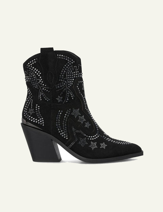 ALMA EN PENA BLACK SUEDE STUDDED WESTERN ANKLE BOOTS