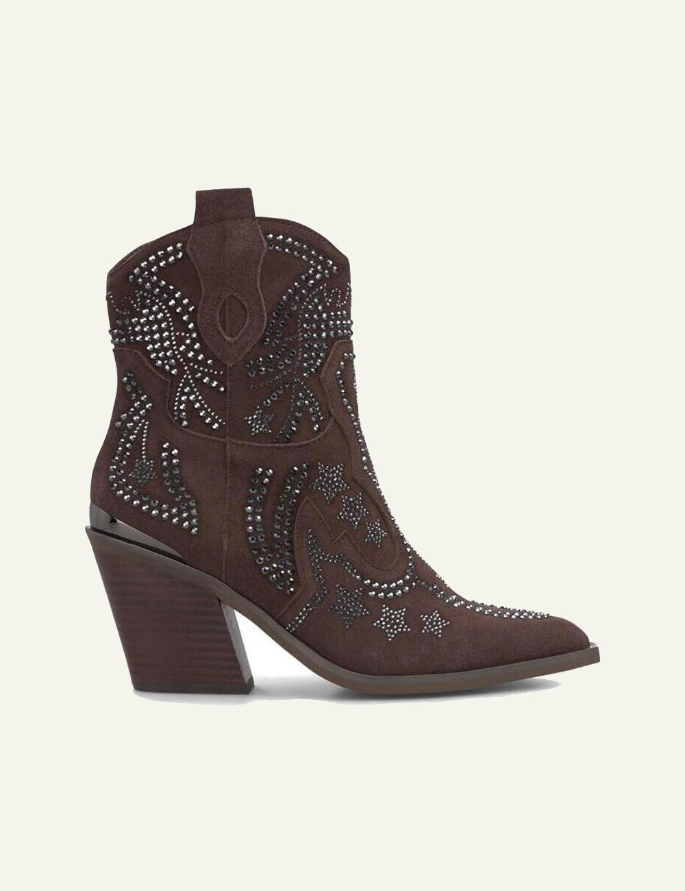 ALMA EN PENA COFFEE SUEDE STUDDED WESTERN ANKLE BOOTS