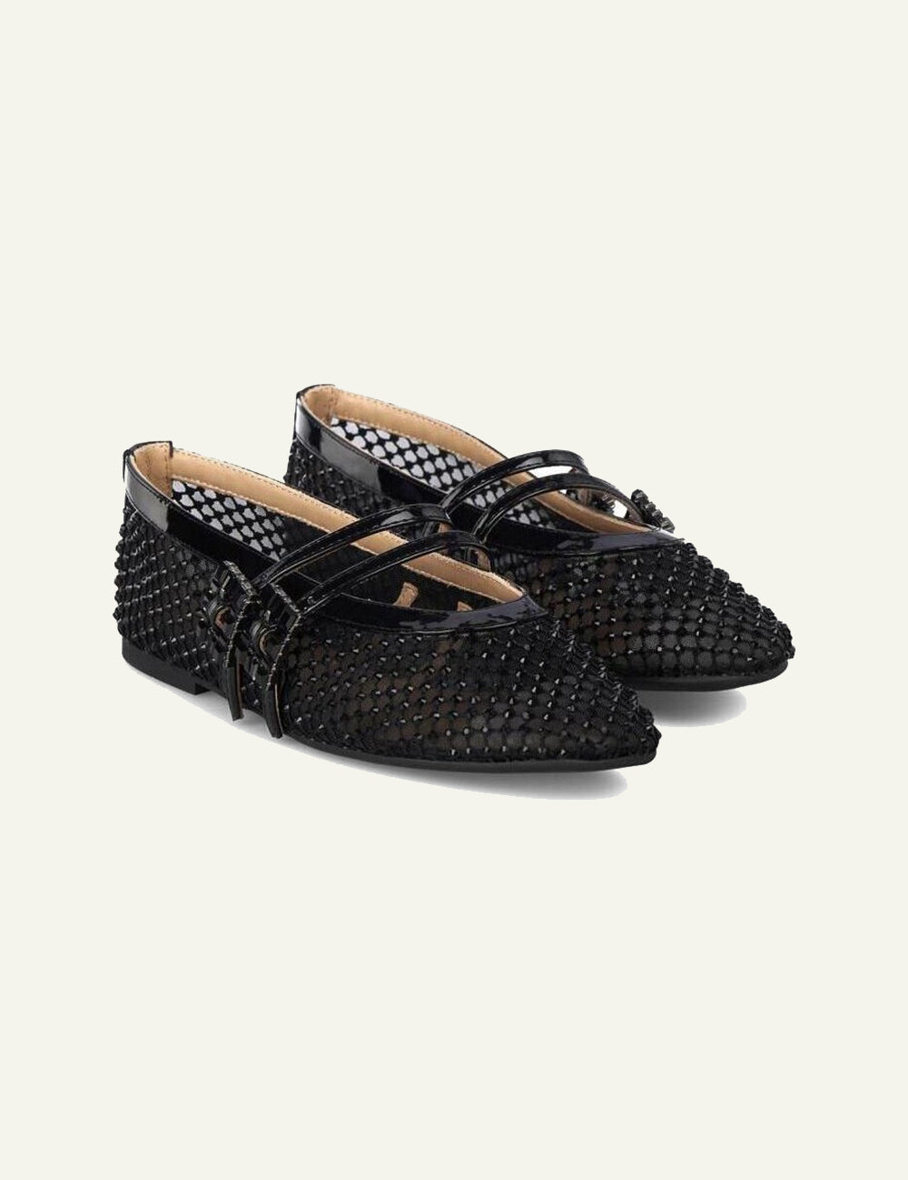 ALMA EN PENA BLACK CRYSTAL MESH POINTED FLATS