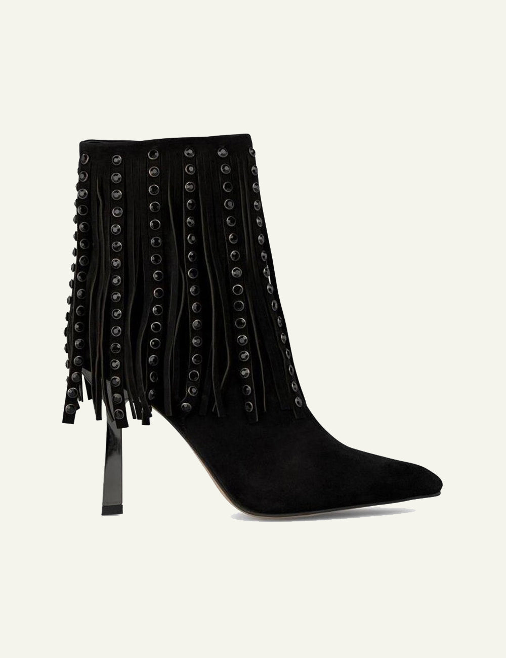 ALMA EN PENA BLACK SUEDE FRINGE STUDDED ANKLE BOOTS