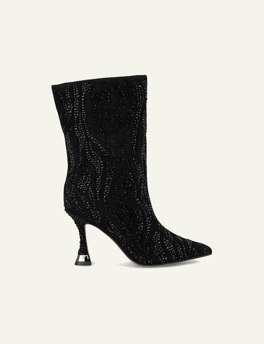 ALMA EN PENA BLACK SUEDE CRYSTAL MID-CALF BOOTS