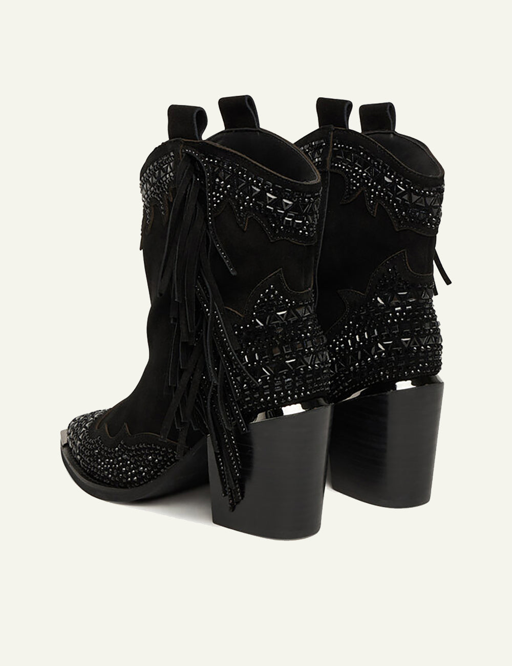 ALMA EN PENA BLACK SUEDE CRYSTAL FRINGE WESTER BOOTS