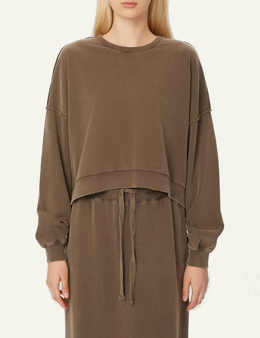 DIRTY LAUNDRY OVERSIZED ASSYMETRIC CREWNECK VINTAGE MOCHA