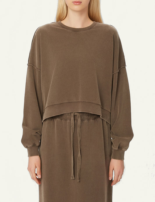 DIRTY LAUNDRY OVERSIZED ASSYMETRIC CREWNECK VINTAGE MOCHA