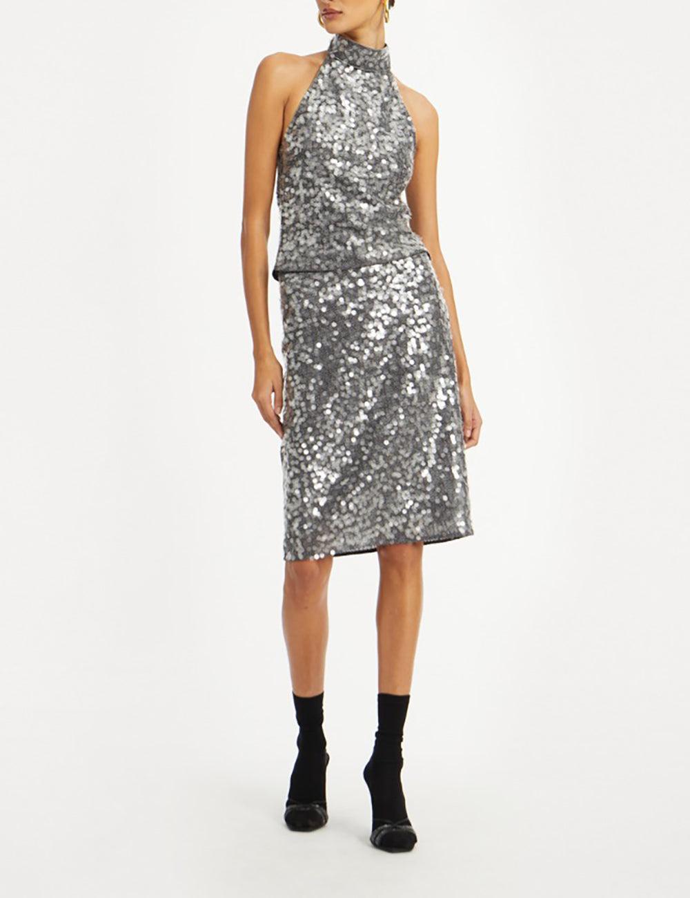 ROTATE NET SEQUIN MIDI SKIRT