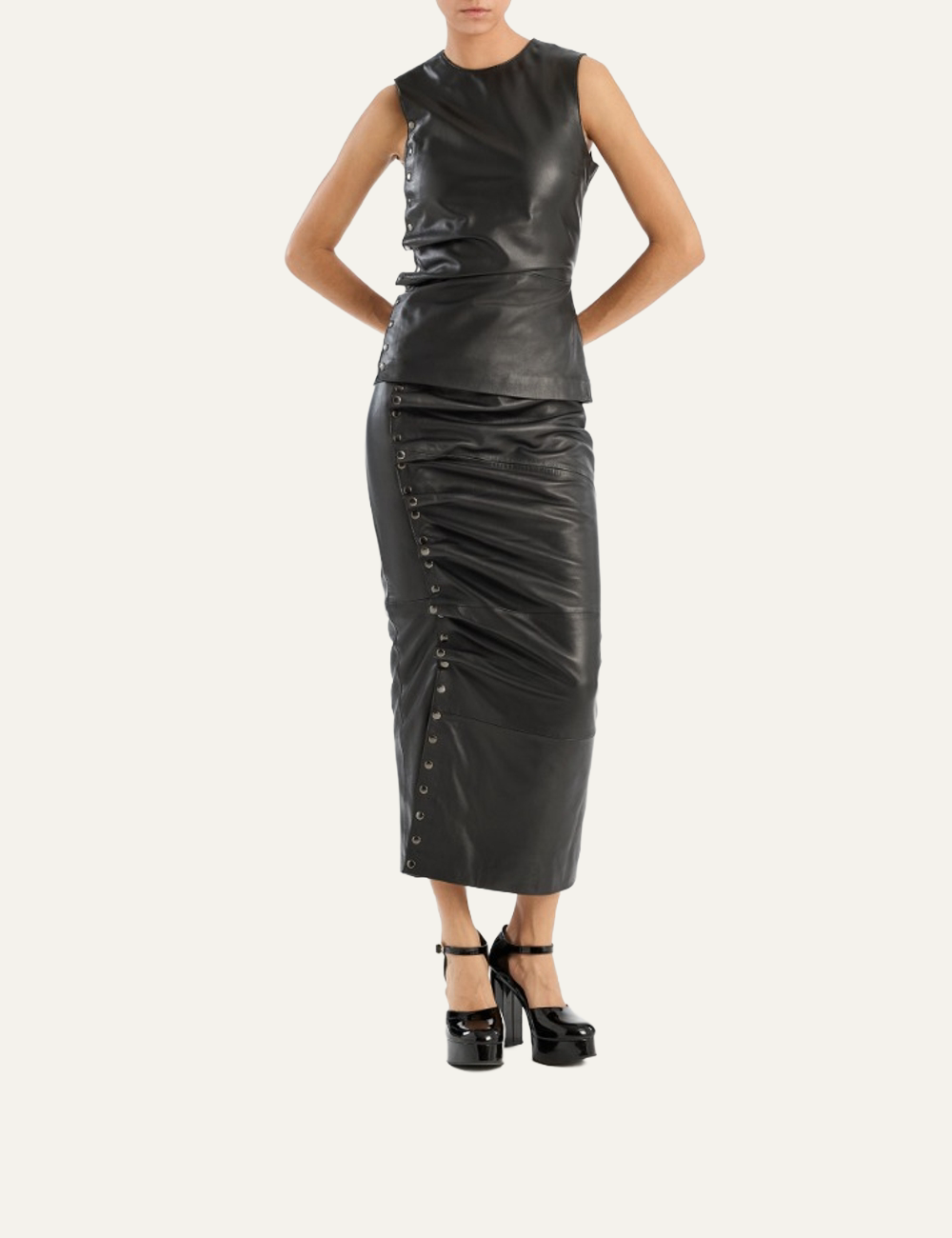 ROTATE MIDI LEATHER SKIRT