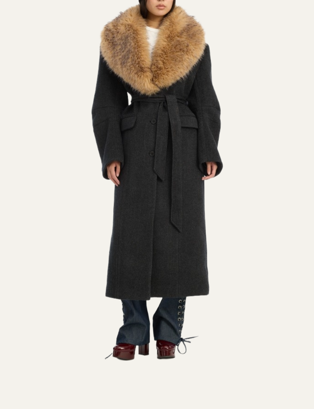 ROTATE FAUX FUR COLLAR L COAT