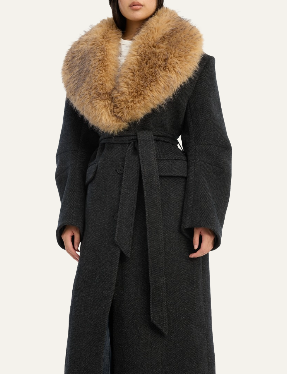 ROTATE FAUX FUR COLLAR L COAT