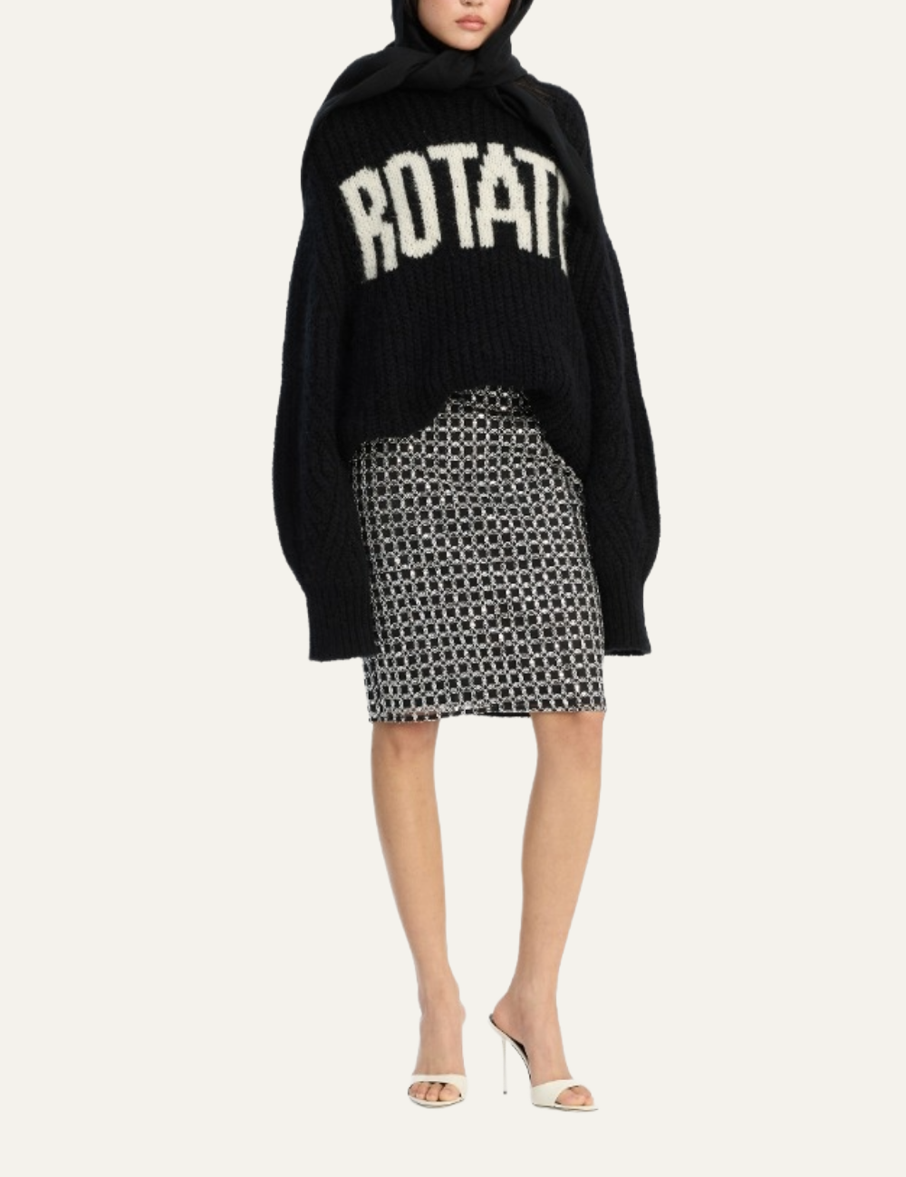 ROTATE BEADED LONG MINI SKIRT