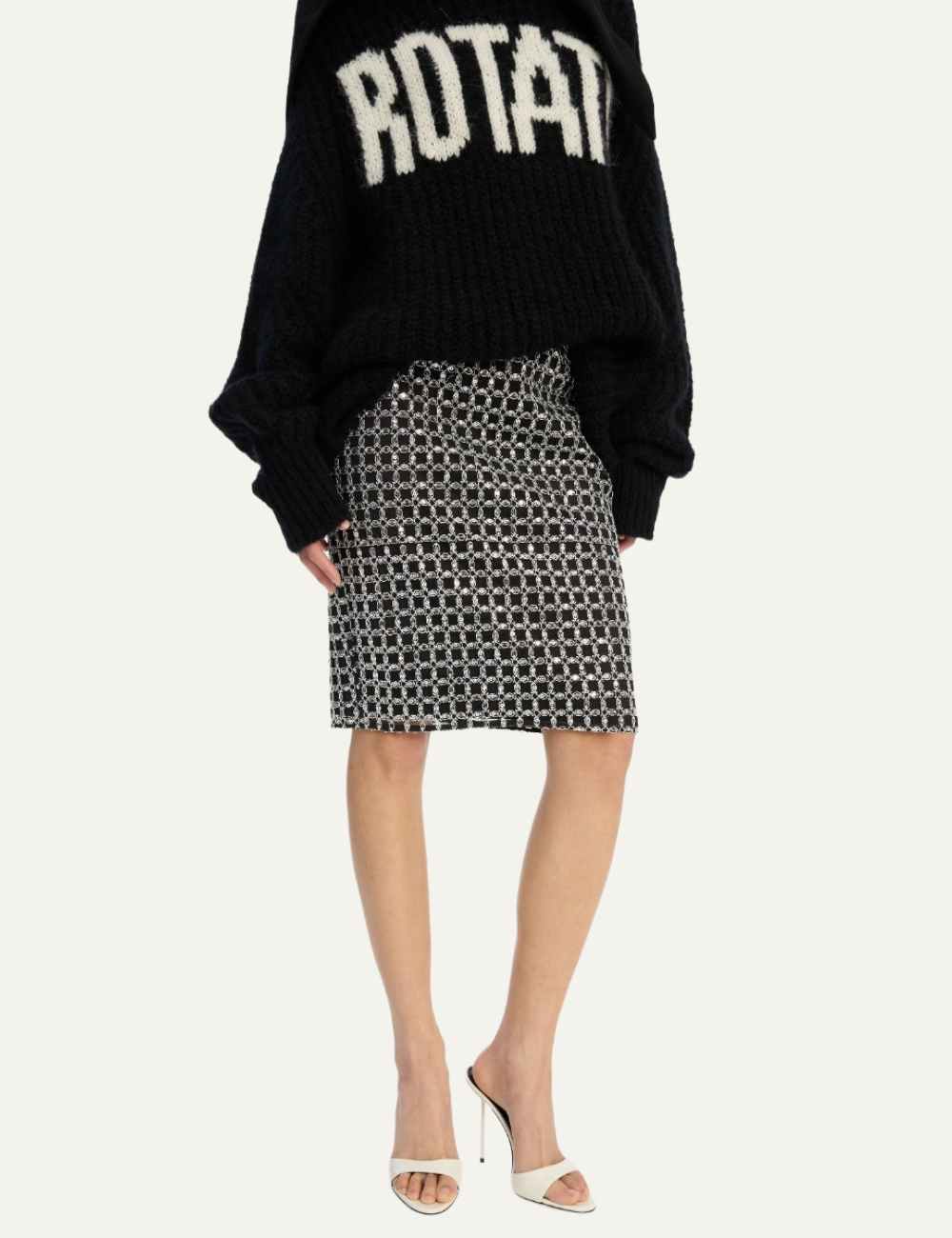 ROTATE BEADED LONG MINI SKIRT