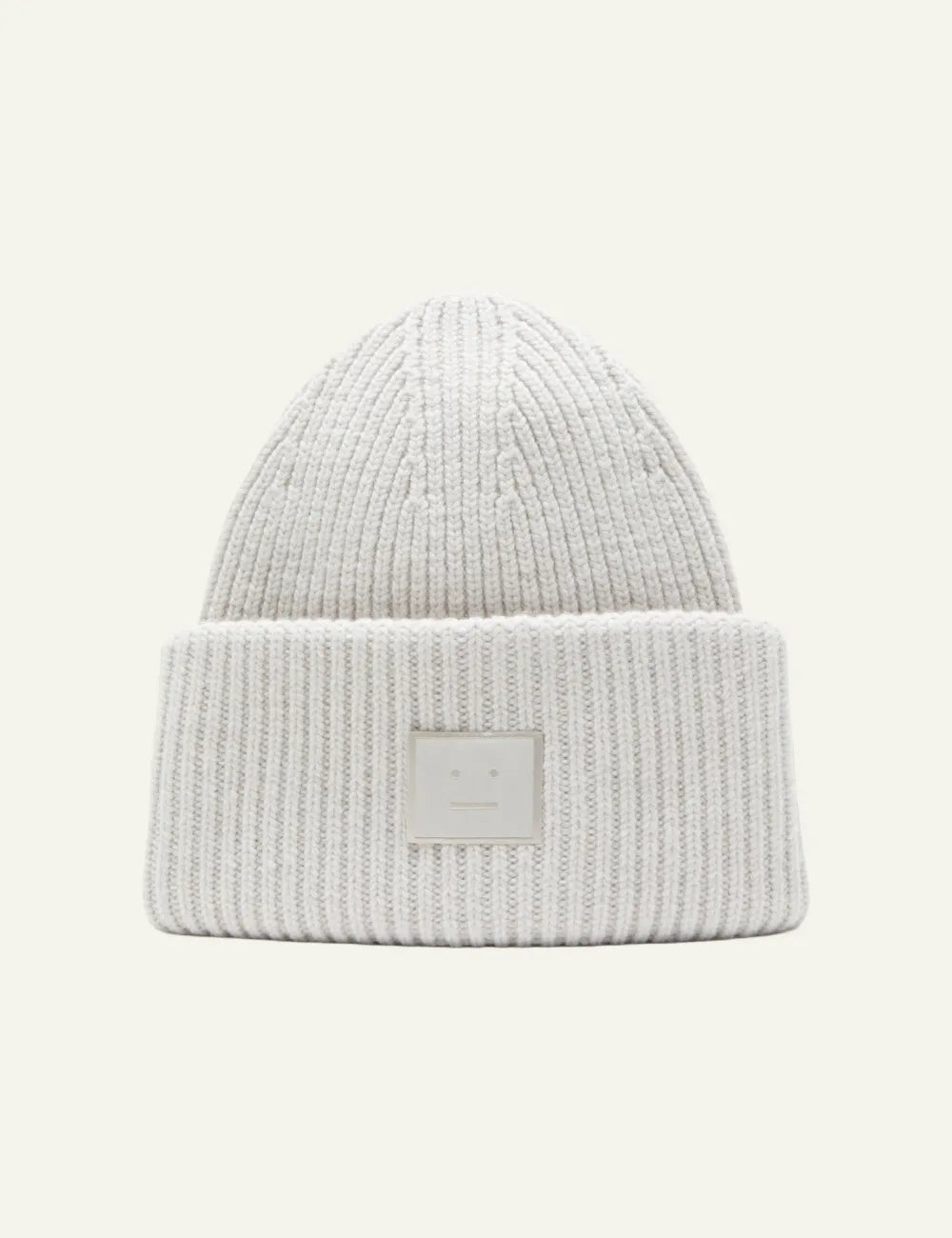 ACNE STUDIOS LARGE FACE LOGO BEANIE - YAK LIGHT GREY