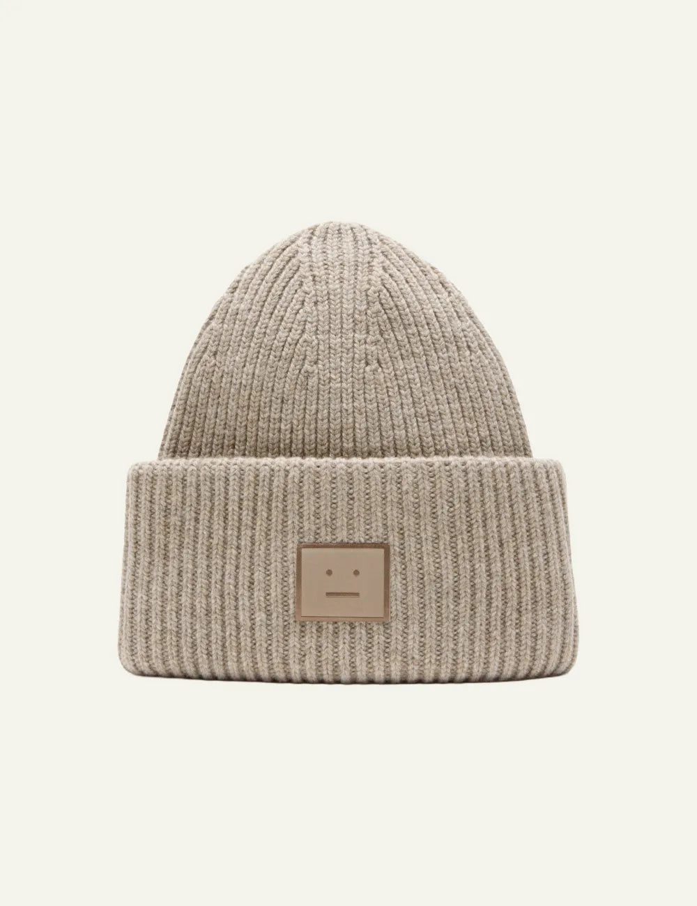 ACNE STUDIOS LARGE FACE LOGO BEANIE - YAK GREIGE MELANGE