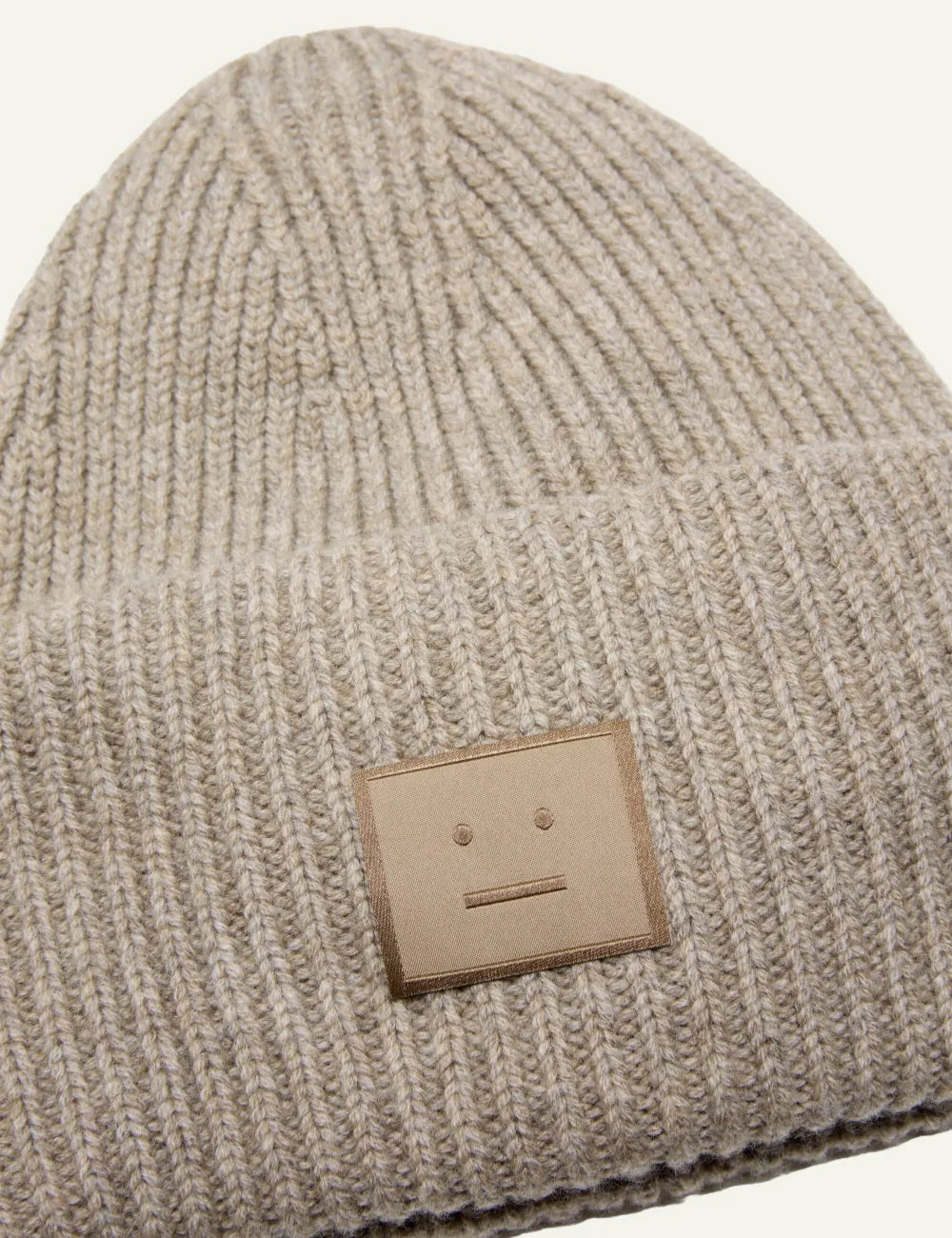 ACNE STUDIOS LARGE FACE LOGO BEANIE - YAK GREIGE MELANGE