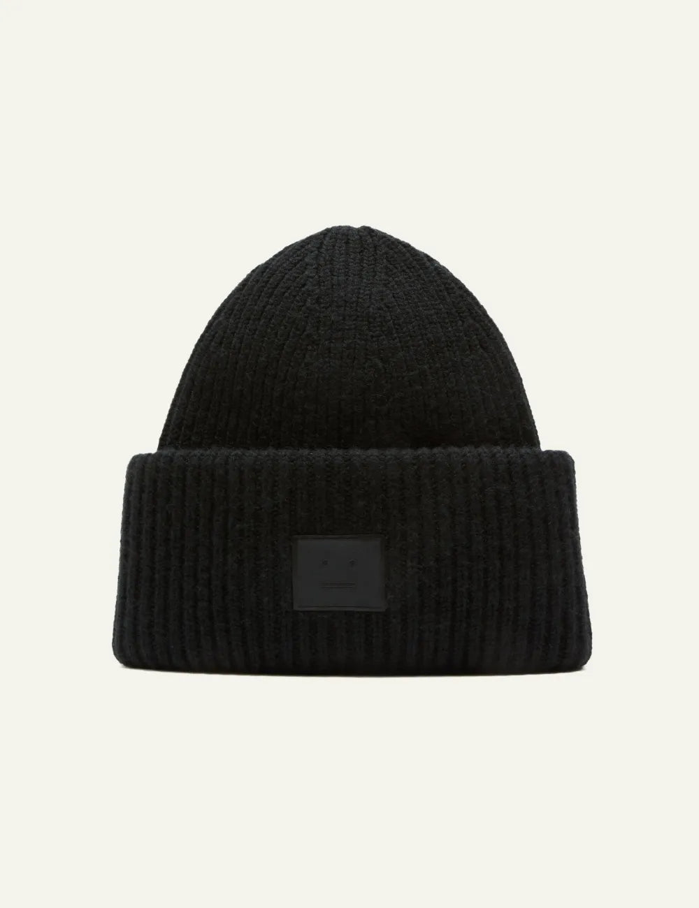 ACNE STUDIOS LARGE FACE LOGO BEANIE - YAK BLACK