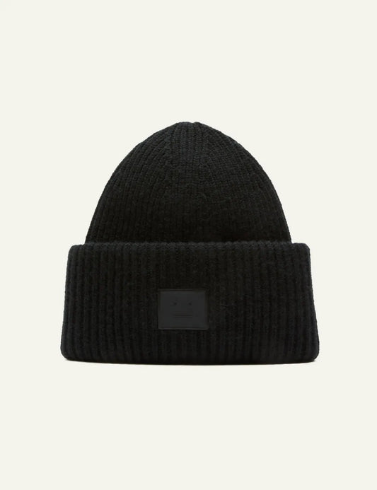 ACNE STUDIOS LARGE FACE LOGO BEANIE - YAK BLACK