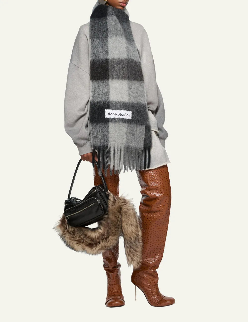 ACNE STUDIOS MOHAIR CHECKED SCARF DARK BLACK/GREY/DARK GREY