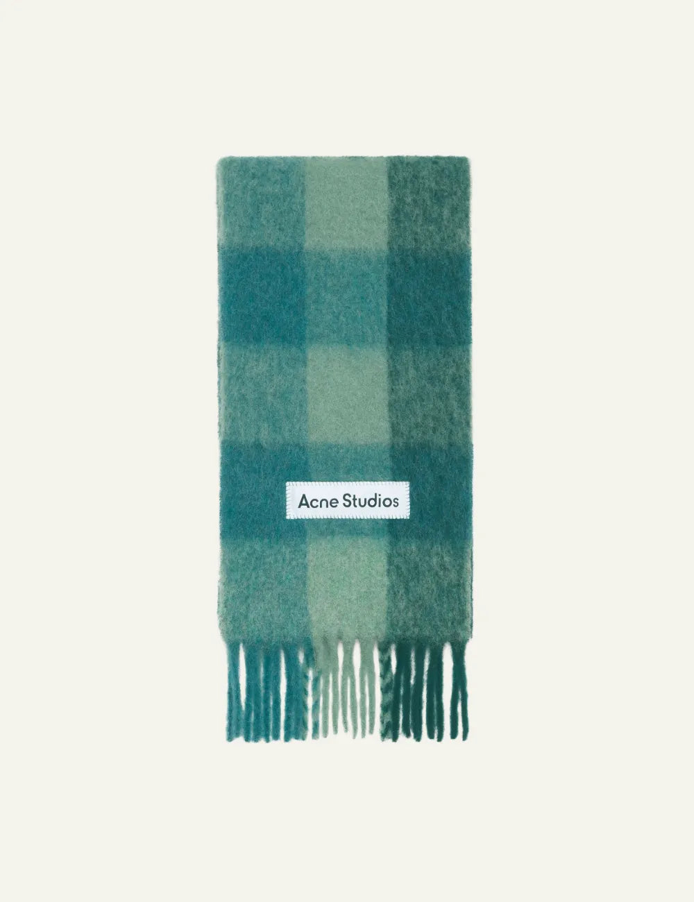ACNE STUDIOS MOHAIR CHECKED SCARF TEAL/GREY/GREEN