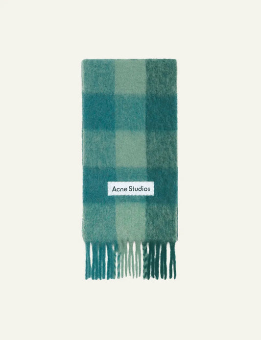 ACNE STUDIOS MOHAIR CHECKED SCARF TEAL/GREY/GREEN