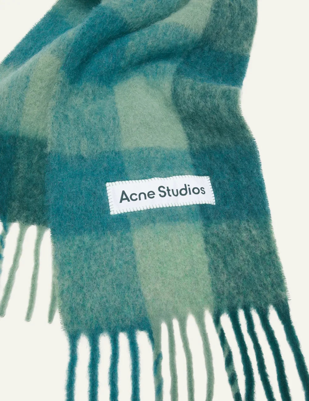 ACNE STUDIOS MOHAIR CHECKED SCARF TEAL/GREY/GREEN