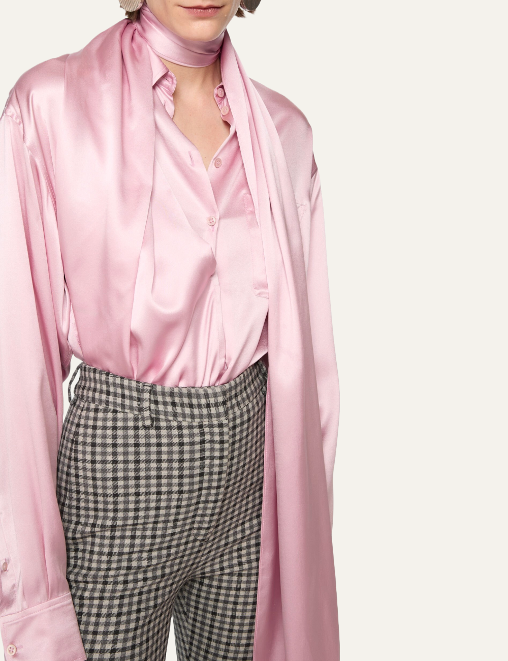 ACNE STUDIOS LAYERED SATIN BLOUSE PASTEL PINK