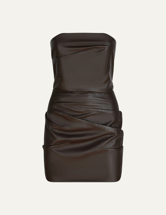 THE ATTICO MINI BROWN LEATHER DRESS