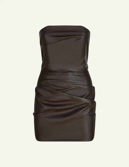 THE ATTICO MINI BROWN LEATHER DRESS