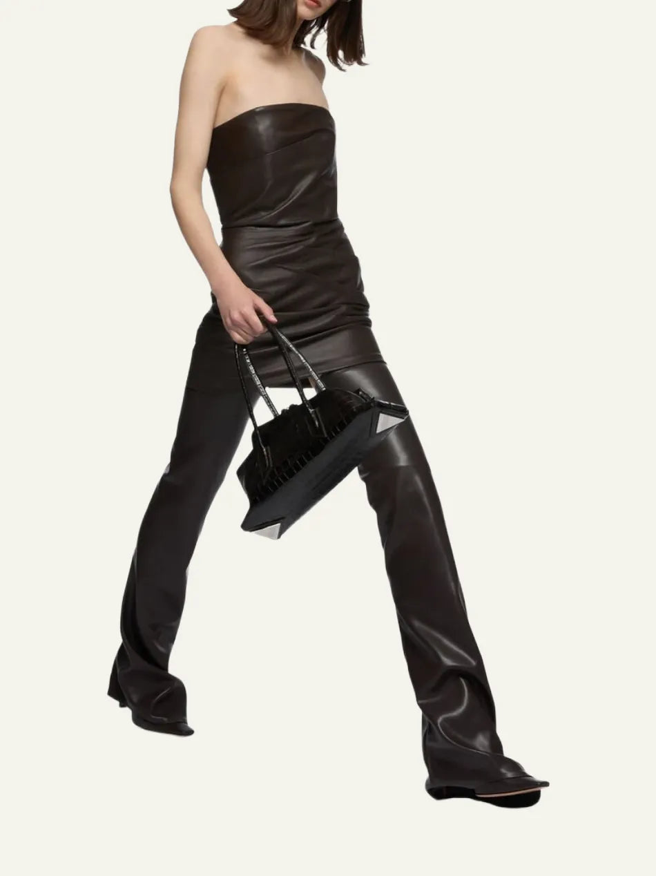 THE ATTICO MINI BROWN LEATHER DRESS