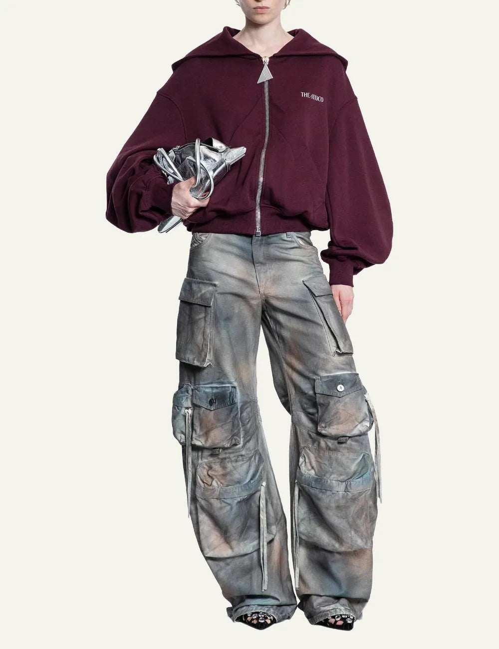 THE ATTICO LONG CARGO PANT GREY RUST