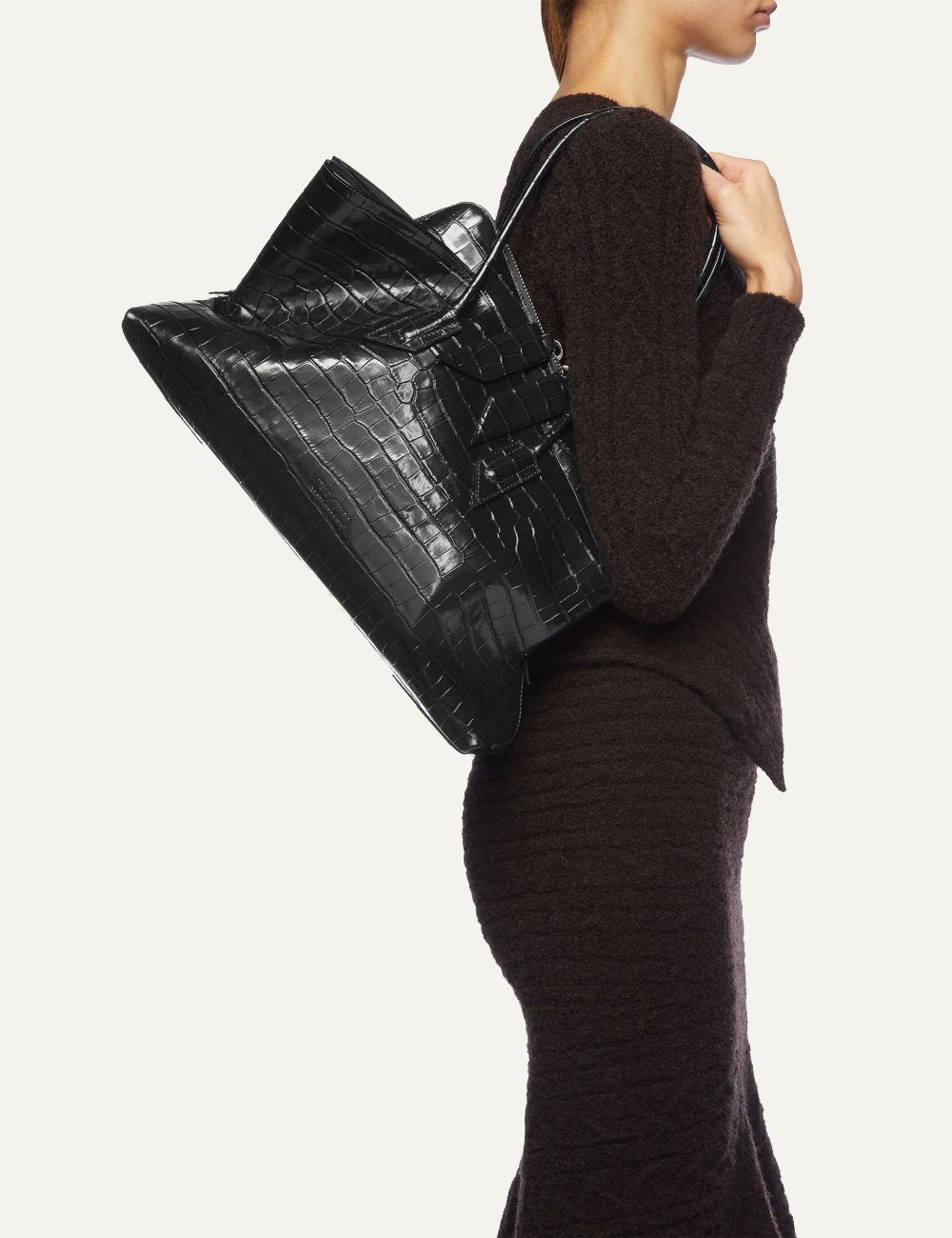 THE ATTICO 'LA PASSEGGIATA MEDIUM' BLACK CROCO