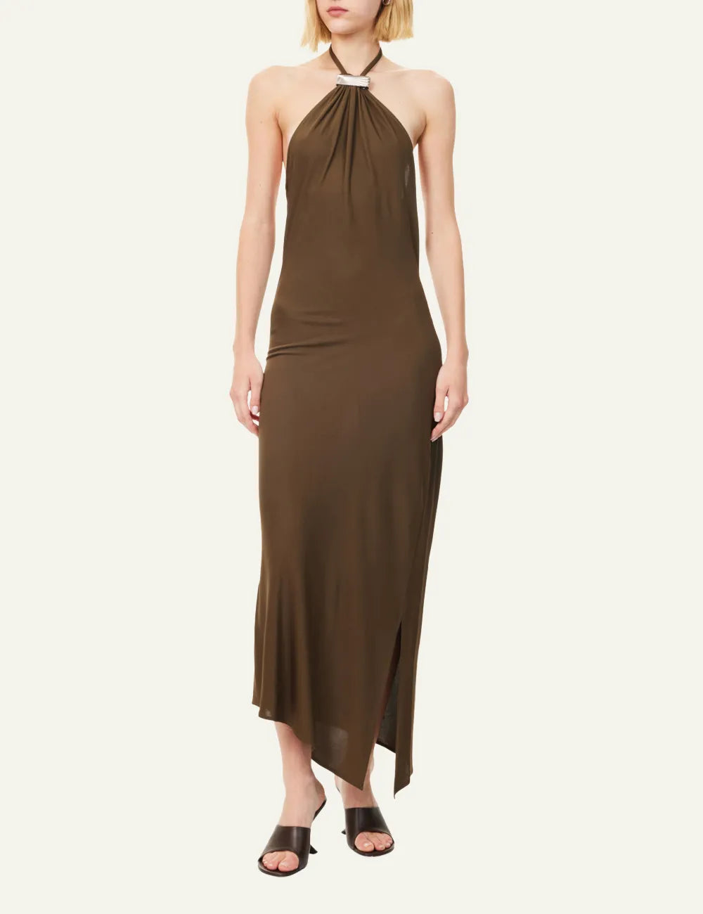 THE ATTICO MIDI HALTER-NECK DRESS MILITARY GREEN