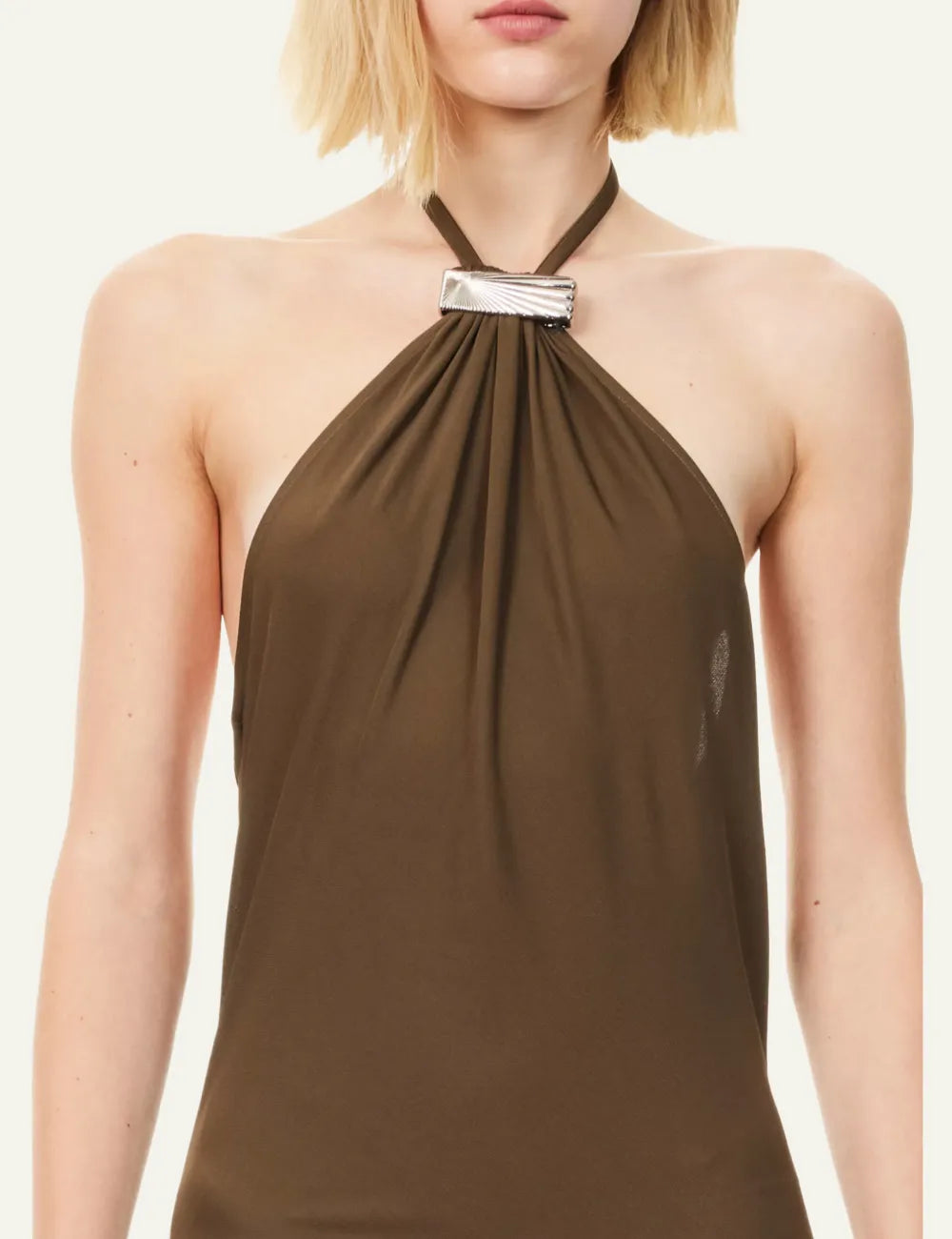 THE ATTICO MIDI HALTER-NECK DRESS MILITARY GREEN