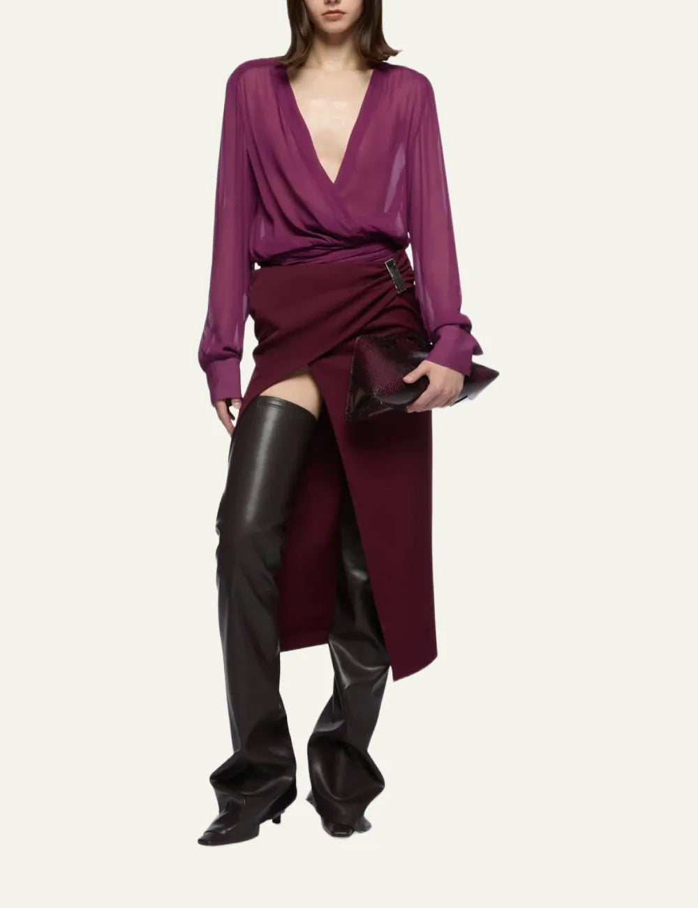 THE ATTICO MIDI BURGUNDY SKIRT